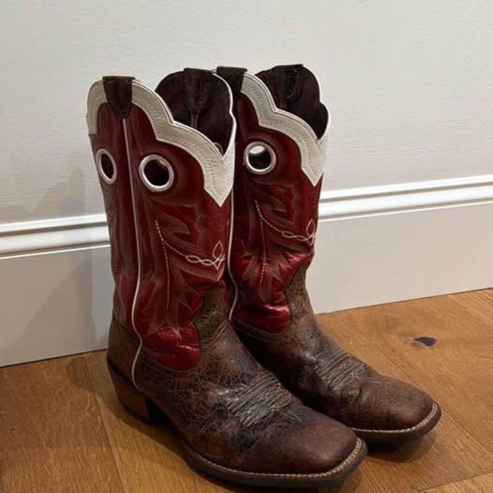 Rare Ariat Wildstock Cowboy Boots Men 13 D Red Adobe Discontinued Western